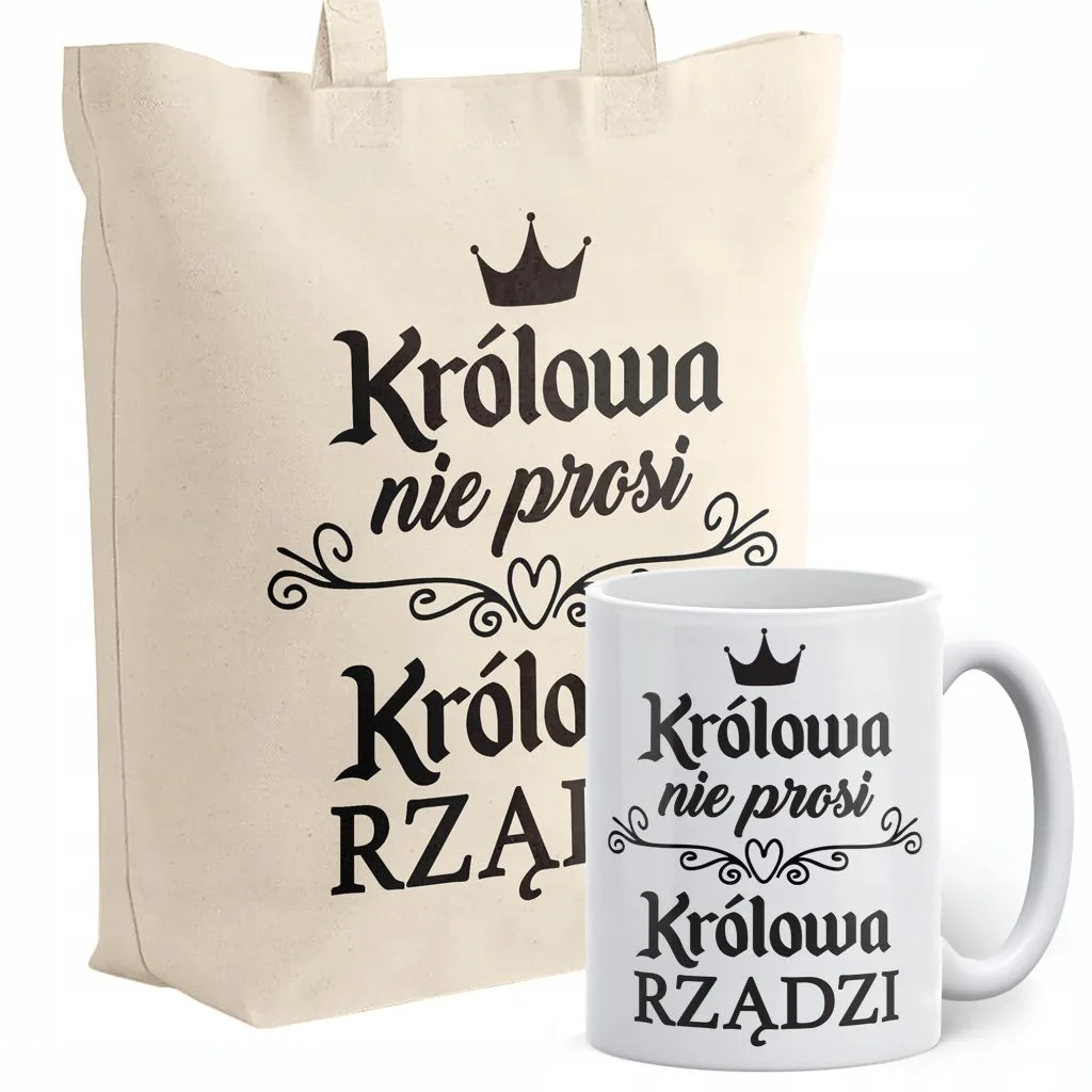 Zestaw Kubek + Torba Dzień Kobiet Prezent Królowa Nie Prosi Królowa Rządzi