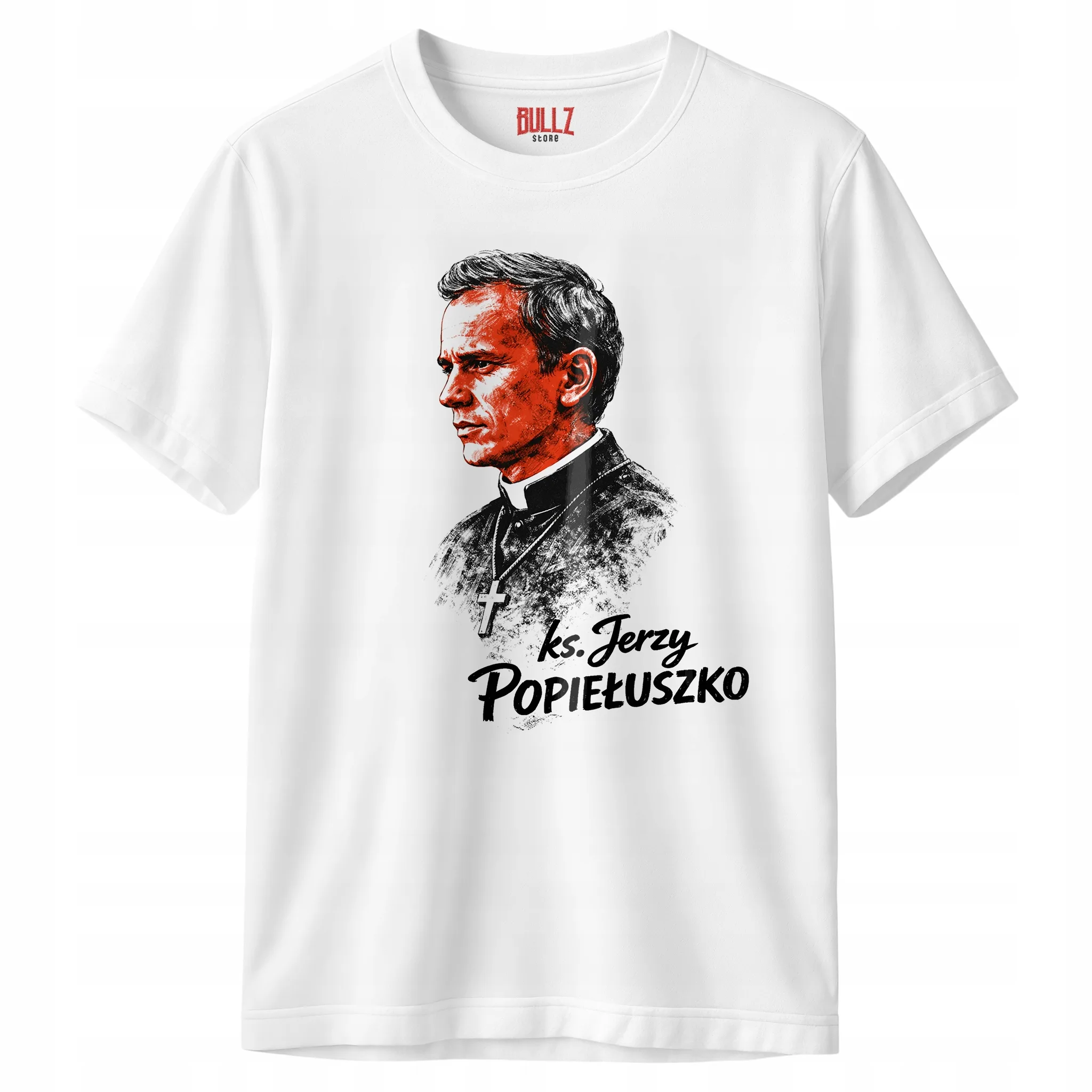 Koszulka biała męska ks Jerzy Popiełuszko Zło Dobrem Zwyciężaj r. 3XL