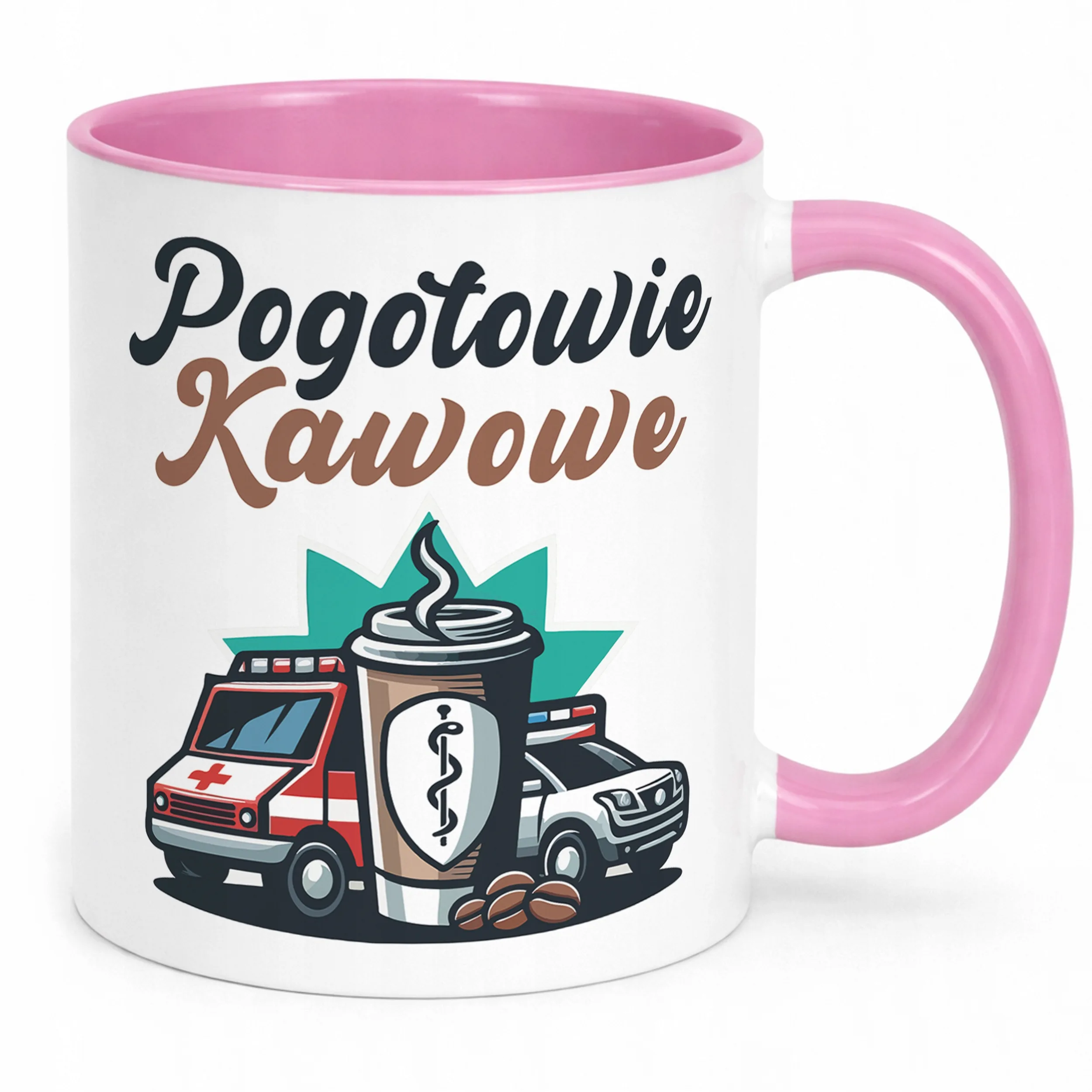 Kubek Różowy Pogotowie Kawowe Zabawny Prezent Kawa