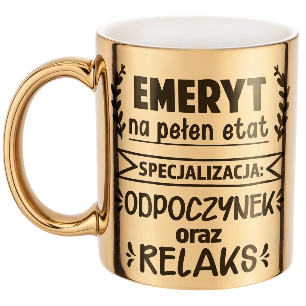 Złoty Kubek ceramiczny z okazji Emerytury Dla Emeryta Prezent Upominek