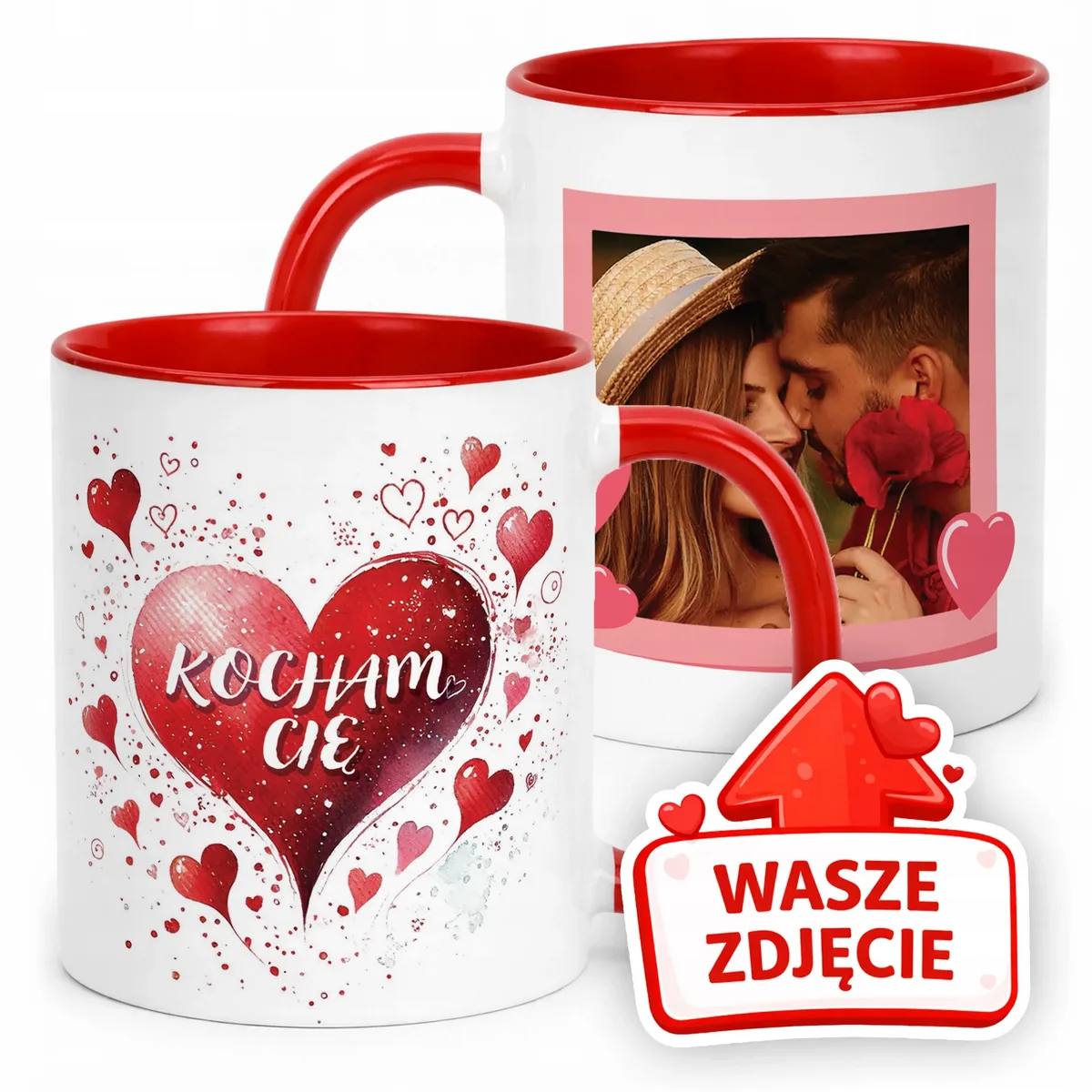 Kubek Czerwony Z Własnym Zdjęciem Serce Walentynki Prezent Upominek