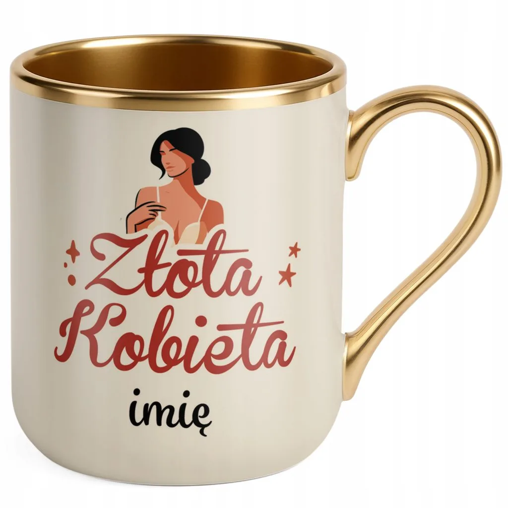 Kubek Premium Złoty Ecru Personalizowany Dzień Kobiet Zabawny