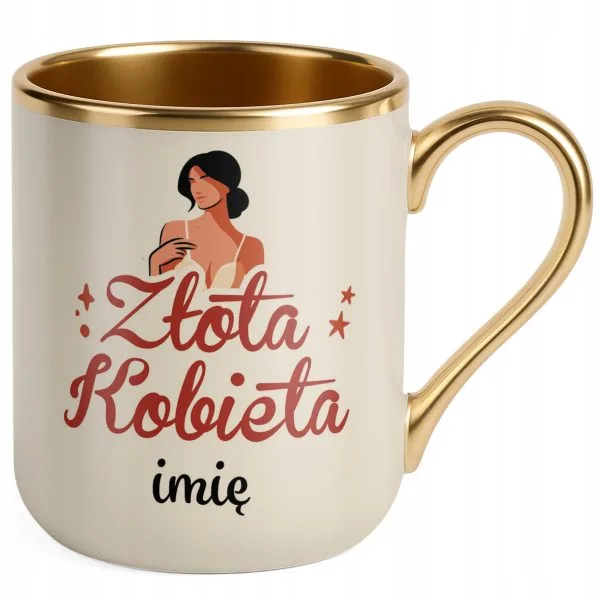 Kubek Premium Złoty Ecru Personalizowany Dzień Kobiet Zabawny