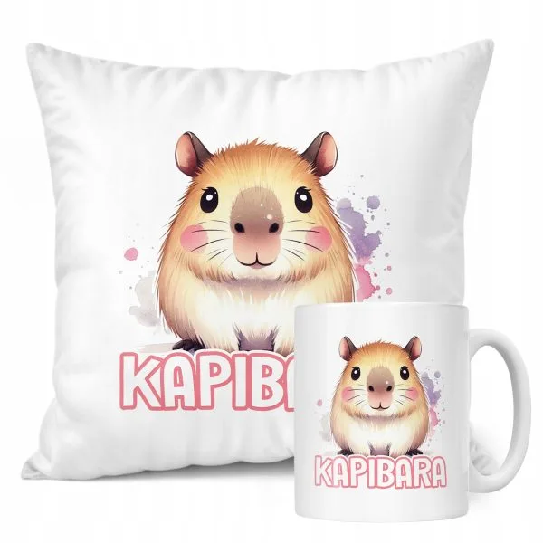 Zestaw Kubek + Poduszka Kapibara Capybara Zwierzak Słodki Dla Dzieci