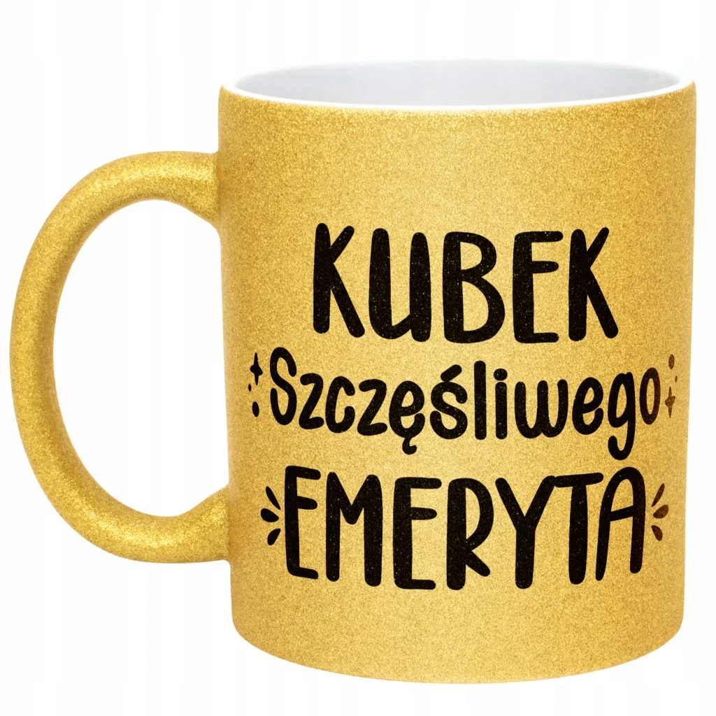 Złoty kubek brokatowy Z okazji Emerytury Dla Emeryta Prezent