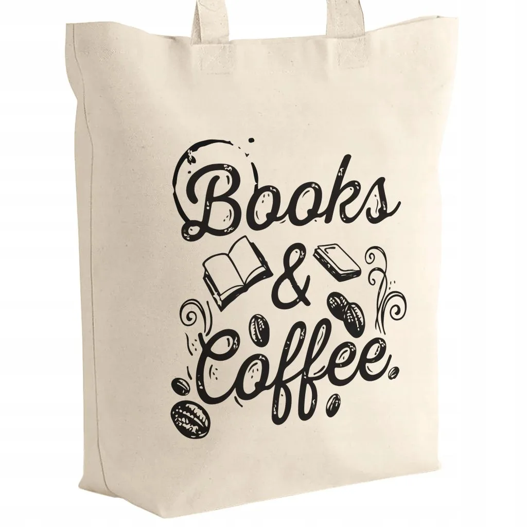 Torba bawełniana z dnem BOOKS & COFFEE Dla Miłośników Kawy i Książek