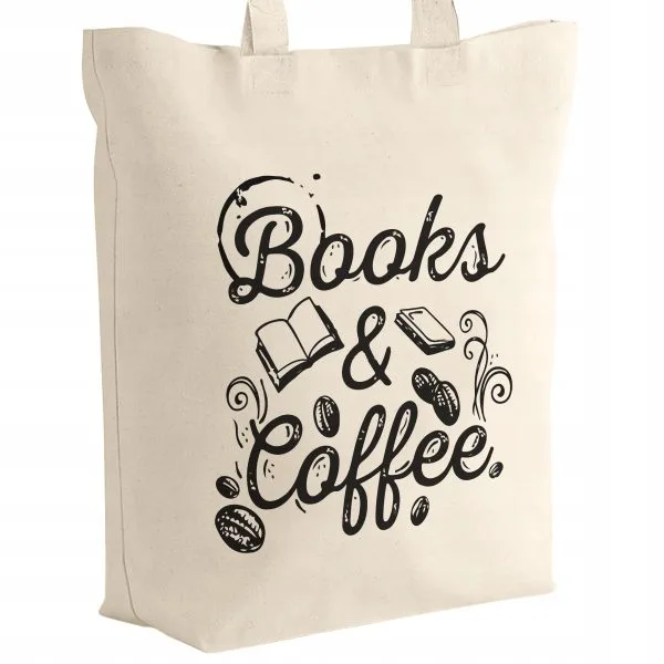 Torba bawełniana z dnem BOOKS & COFFEE Dla Miłośników Kawy i Książek