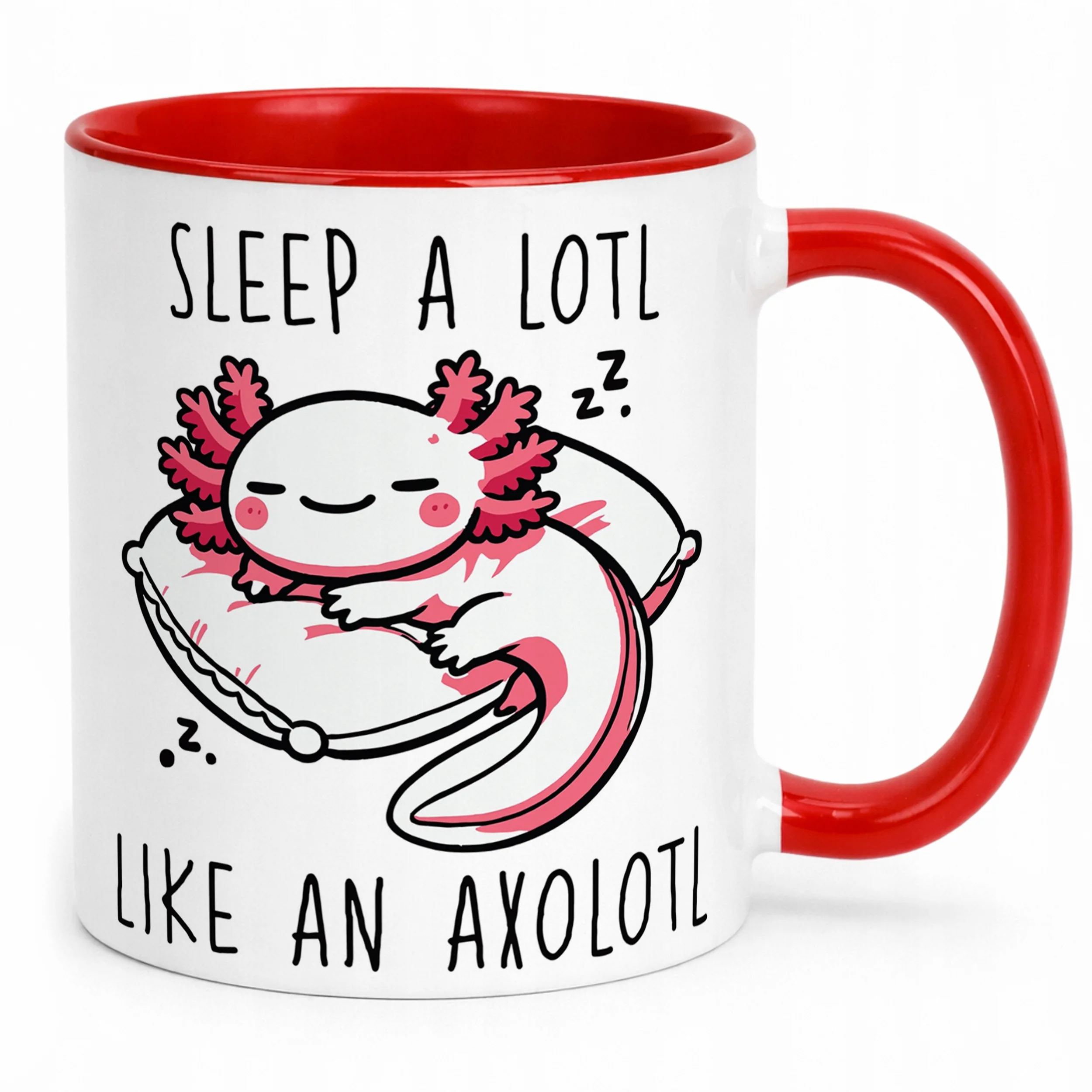 Czerwony kubek dla ucznia do szkoły Aksolotl Axolotl Różowy Zwierzak