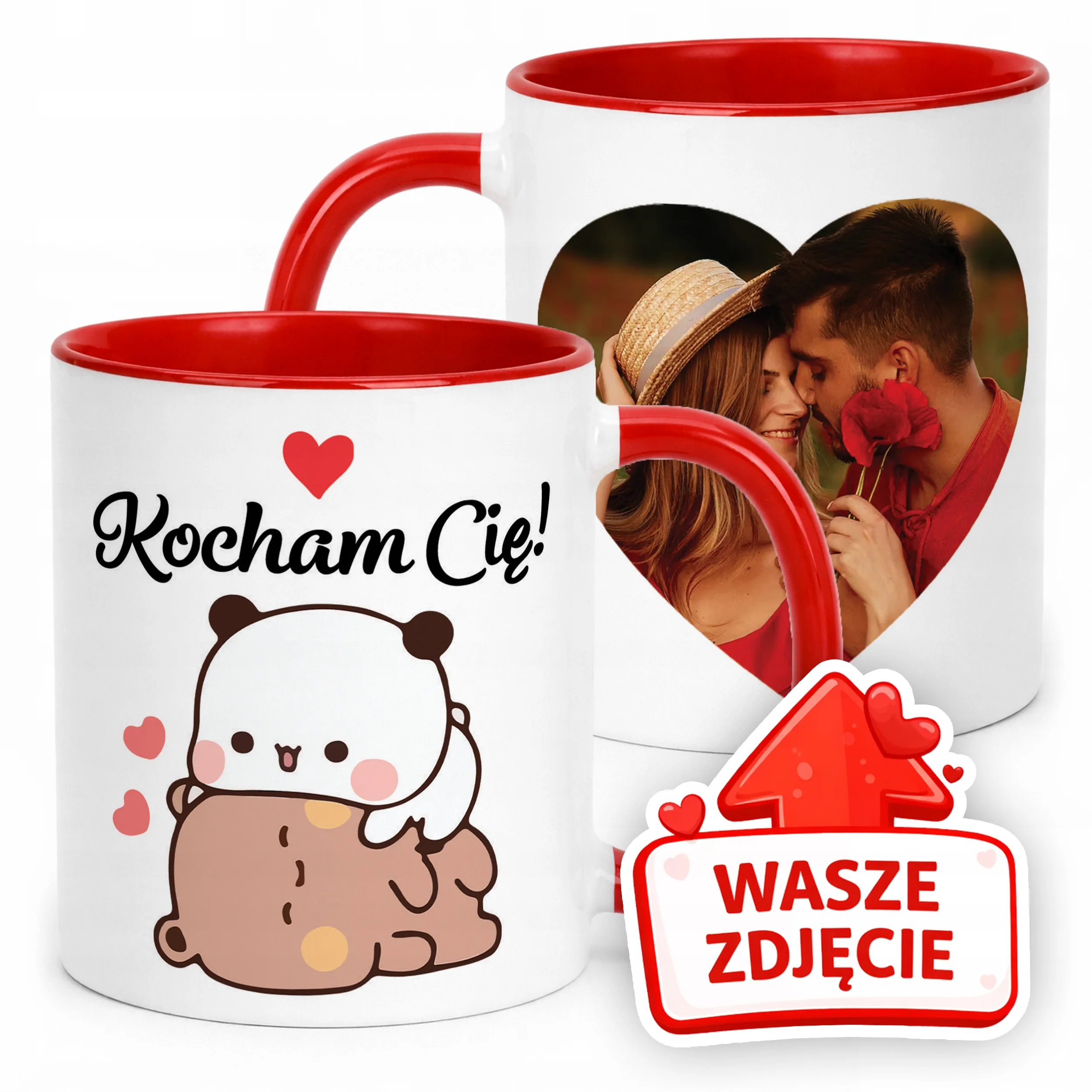 Kubek Czerwony Z Własnym Zdjęciem Serce Walentynki Prezent Upominek
