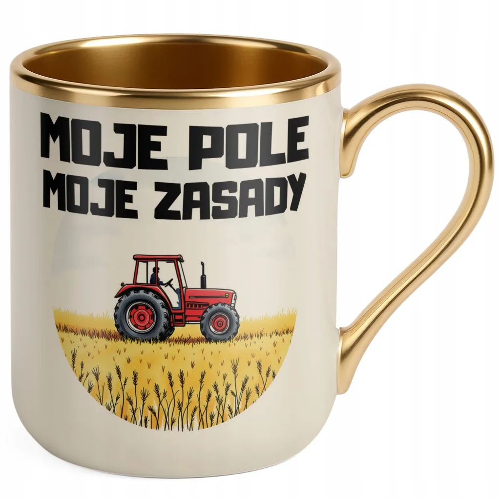Kubek Premium Złoty Ecru Rolnik Dla Rolnika Traktor Zabawny Prezent