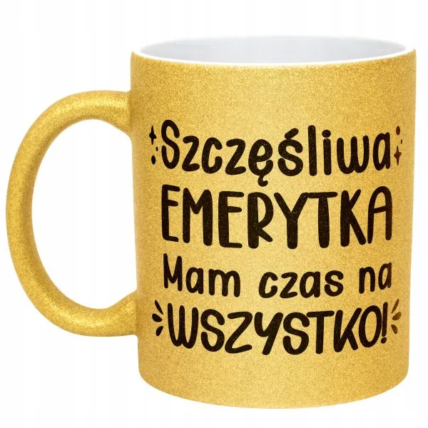 Złoty kubek brokatowy Z okazji Emerytury Dla Emerytki Prezent