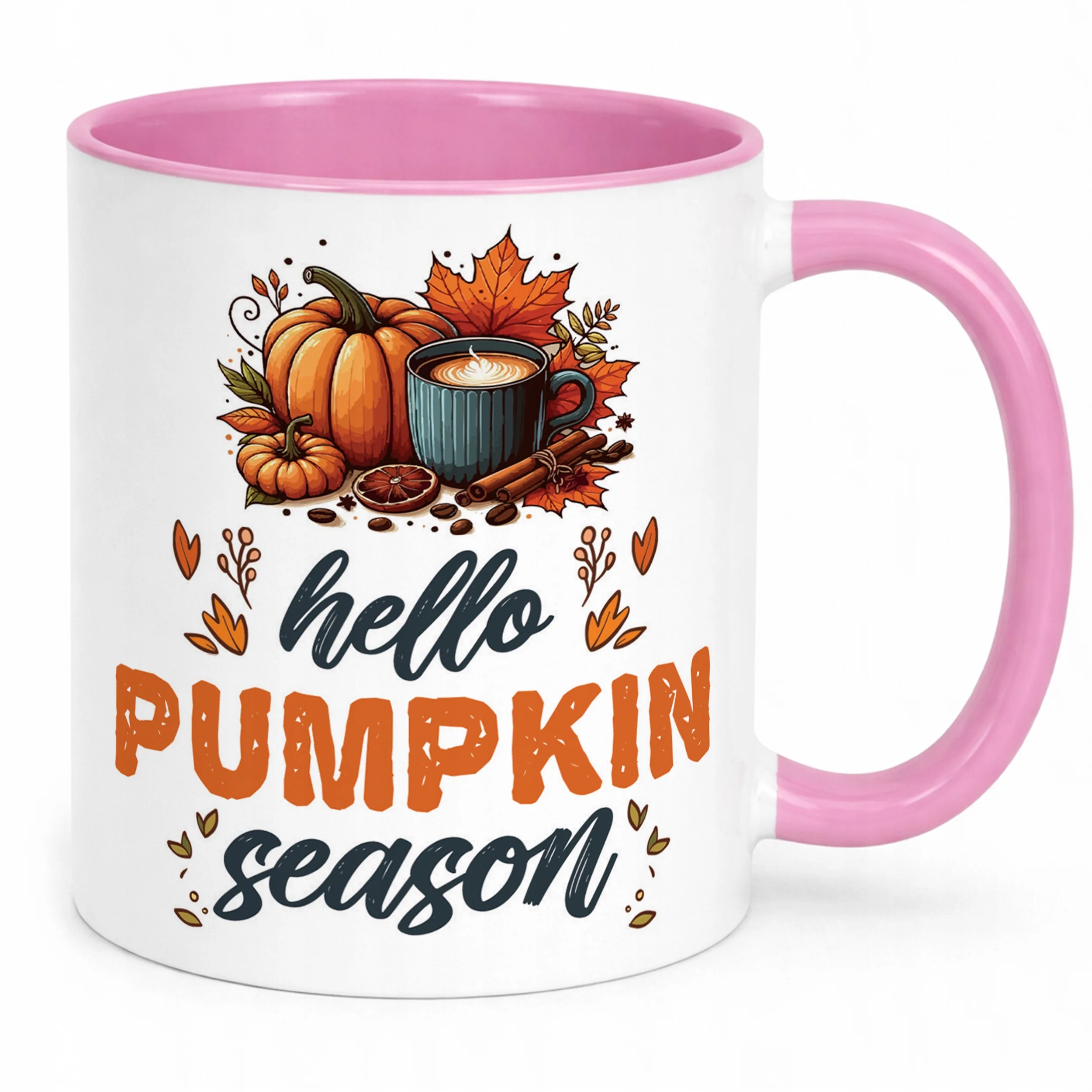 Kubek Różowy Jesienny Jesień Hello Pumpkin Dynia Prezent
