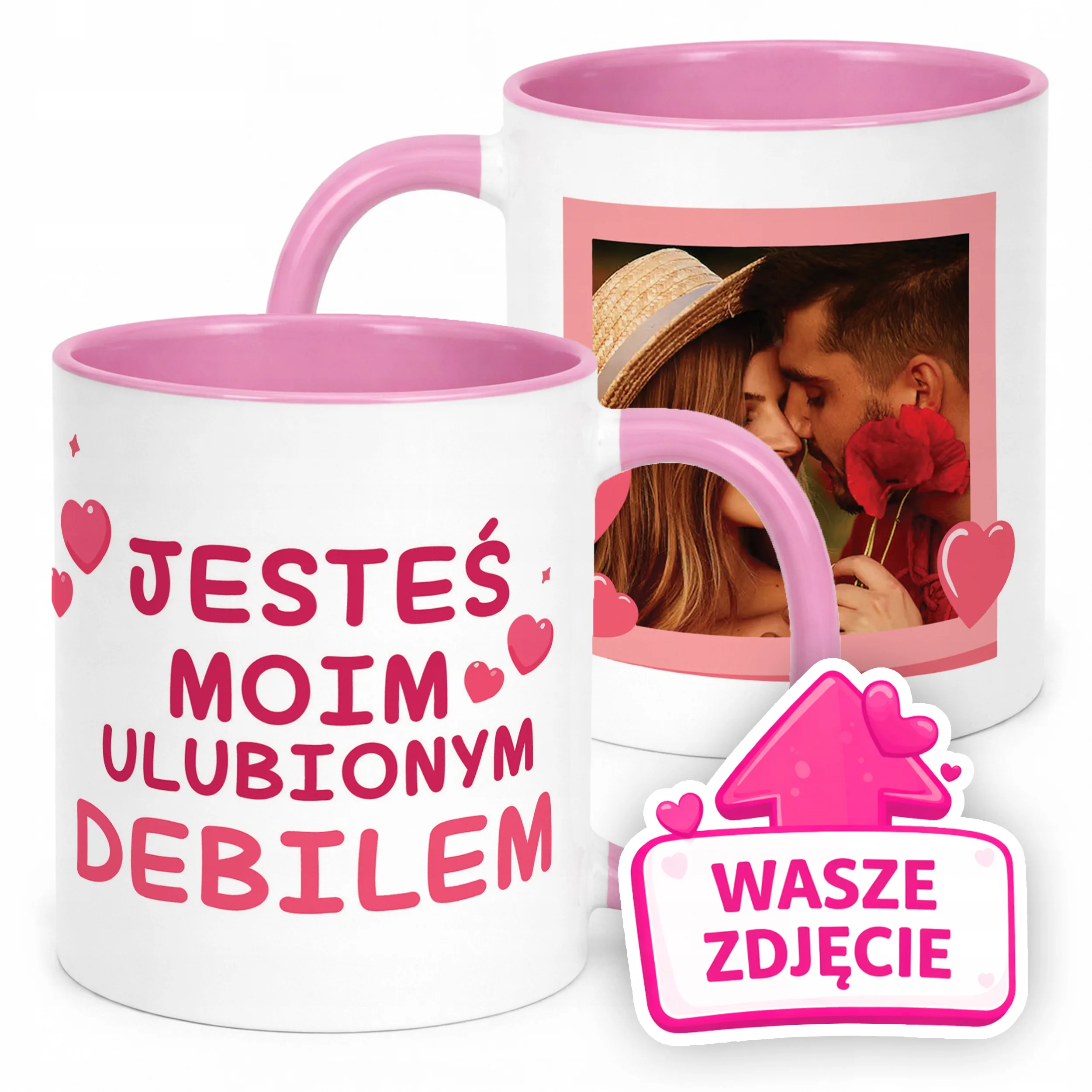 Kubek Różowy Z Własnym Zdjęciem Serce Walentynki Prezent Upominek