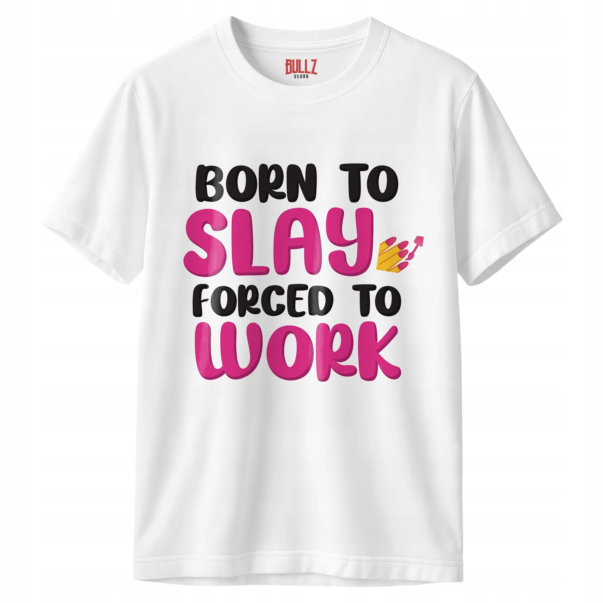 Koszulka biała męska Born To Slay Forced To Work Zabawny Prezent r. 3XL