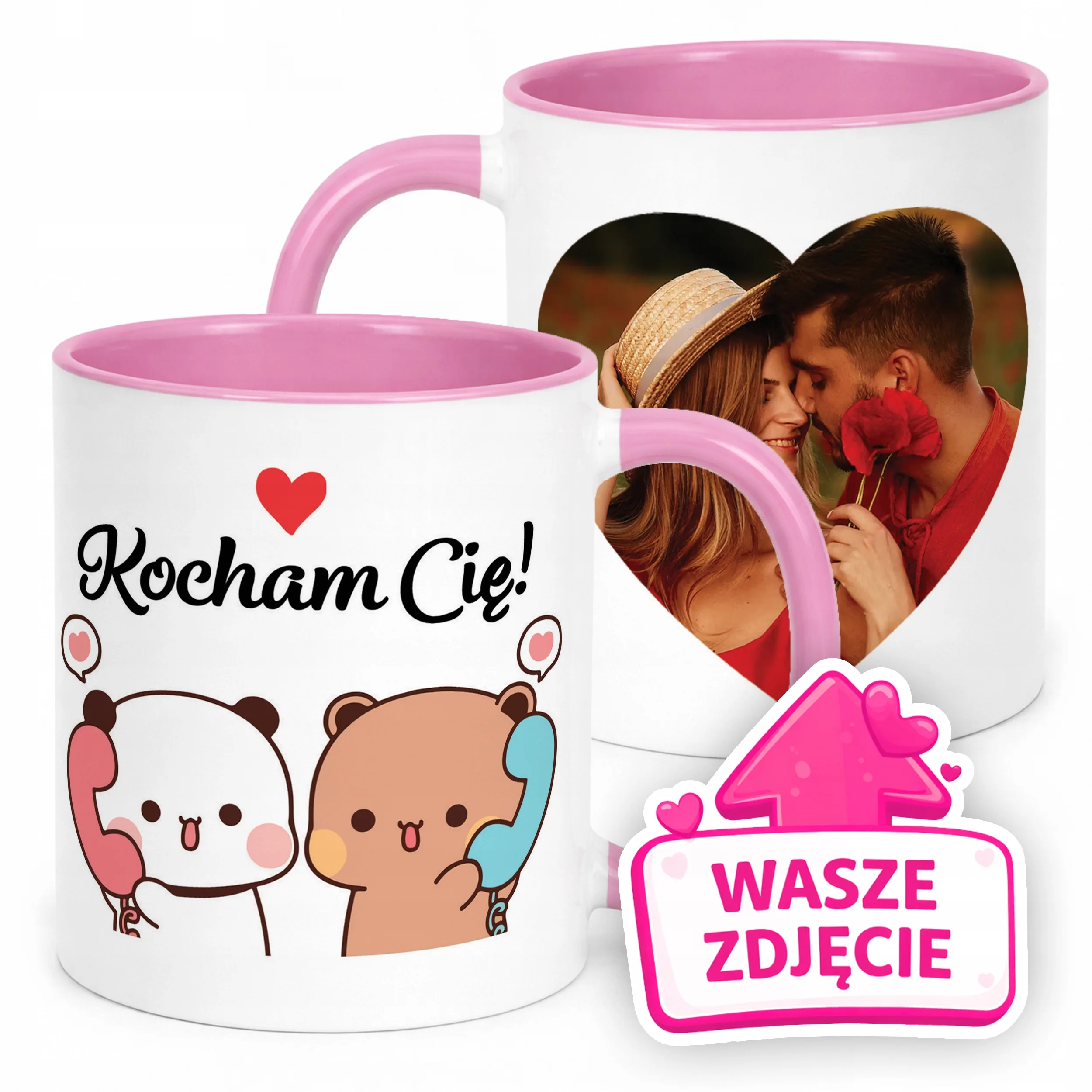 Kubek Różowy Z Własnym Zdjęciem Serce Walentynki Prezent Upominek