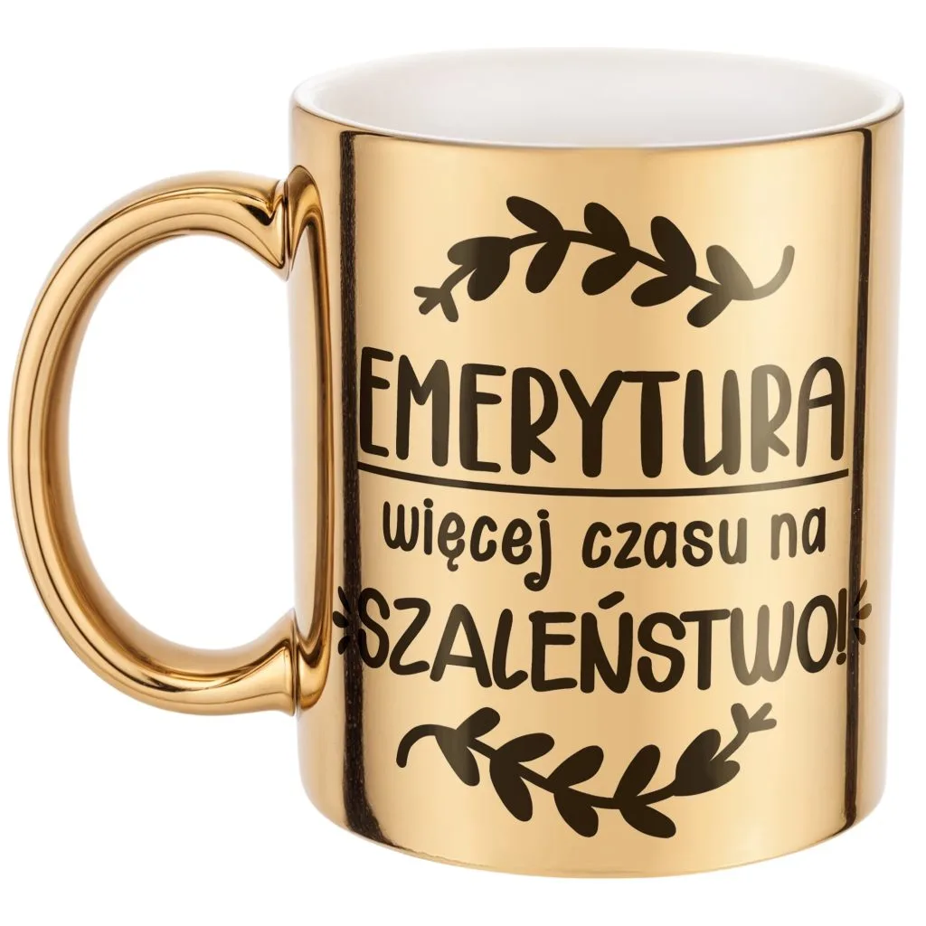 Złoty Kubek ceramiczny z okazji Emerytury Dla Emeryta Emerytki Prezent