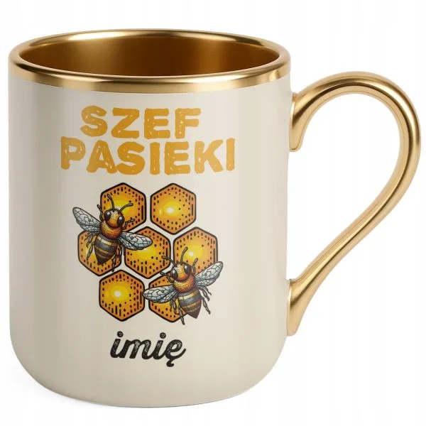 Kubek Premium Złoty Ecru Personalizowany Dla Pszczelarza