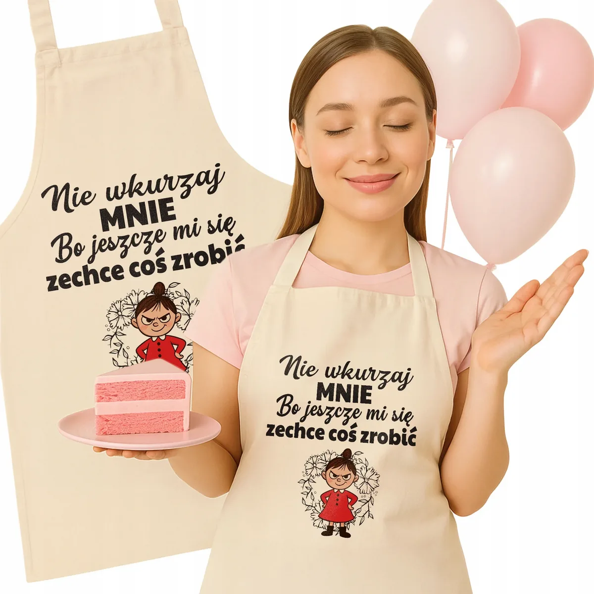 Bawełniany Fartuch Kuchenny Ecru Dzień Kobiet Prezent Z Nadrukiem Dla Niej