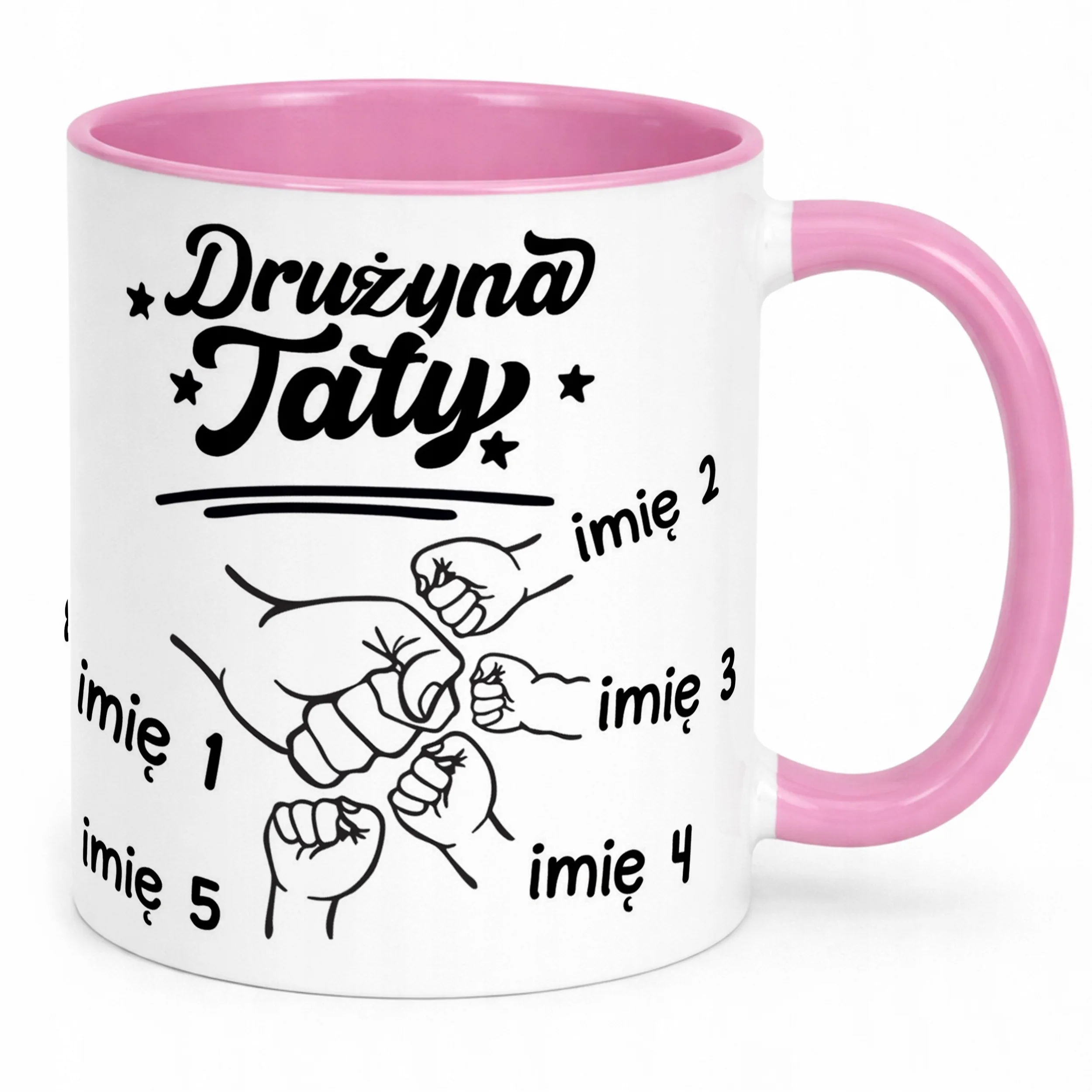 Kubek Różowy Personalizowany Dzień Ojca Najlepsza Drużyna 4 Dzieci