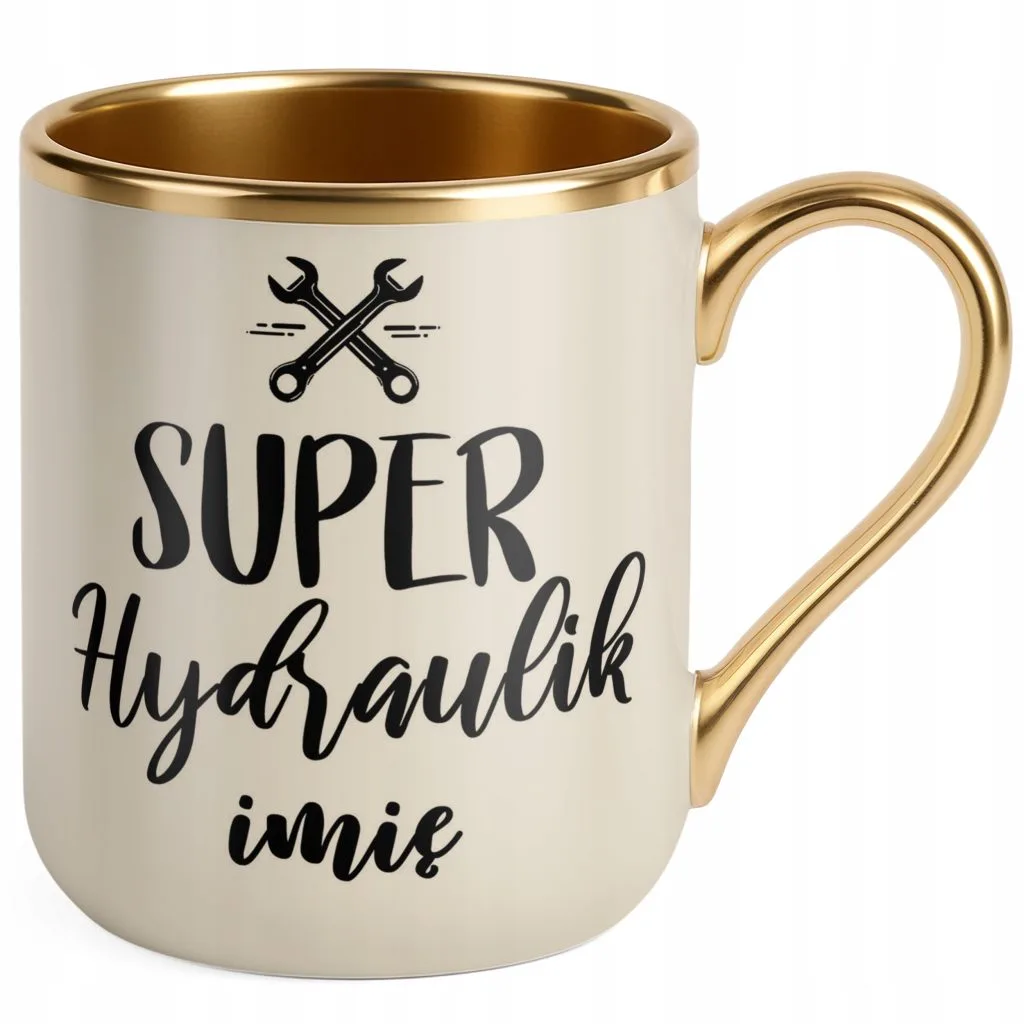 Kubek Premium Złoty Ecru Personalizowany Super Hydraulik