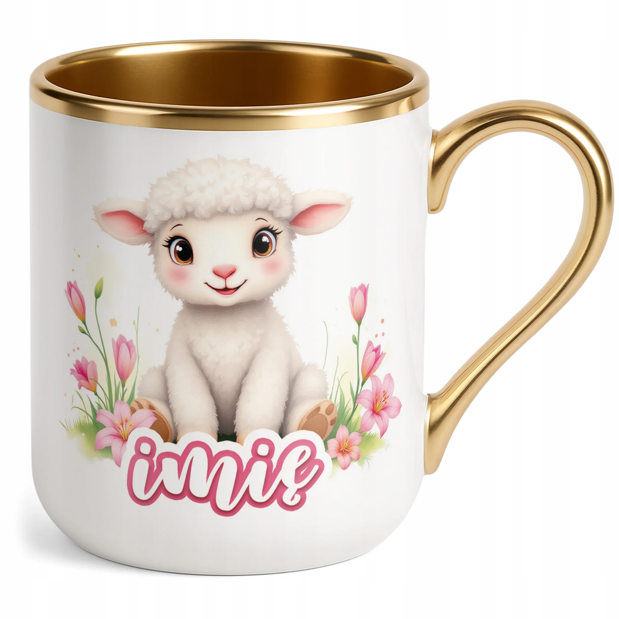 Kubek Premium Złoty Personalizowany Wielkanoc Prezent Baranek Wiosna