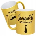 Złoty kubek brokatowy Świadkek Doskonały Prezent Dla Świadka Ślub