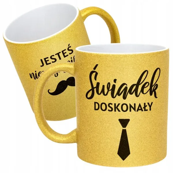 Złoty kubek brokatowy Świadkek Doskonały Prezent Dla Świadka Ślub