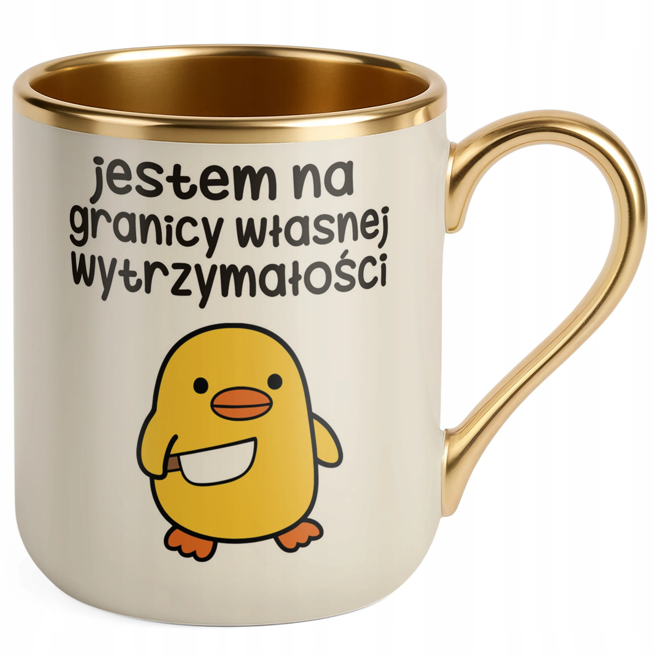 Kubek Premium Złoty Ecru Jestem Na Granicy Śmieszny Zabawny