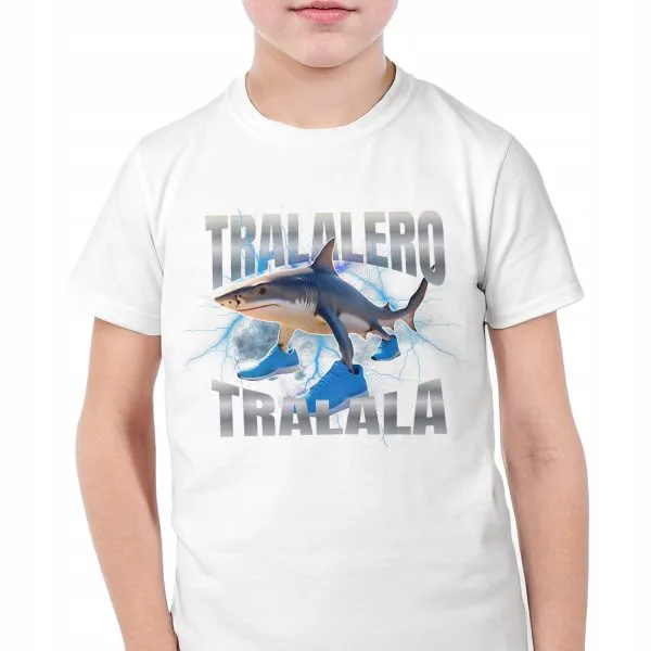 Koszulka biała dziecięca Tralalero Tralala viral tiktok brainrot mem