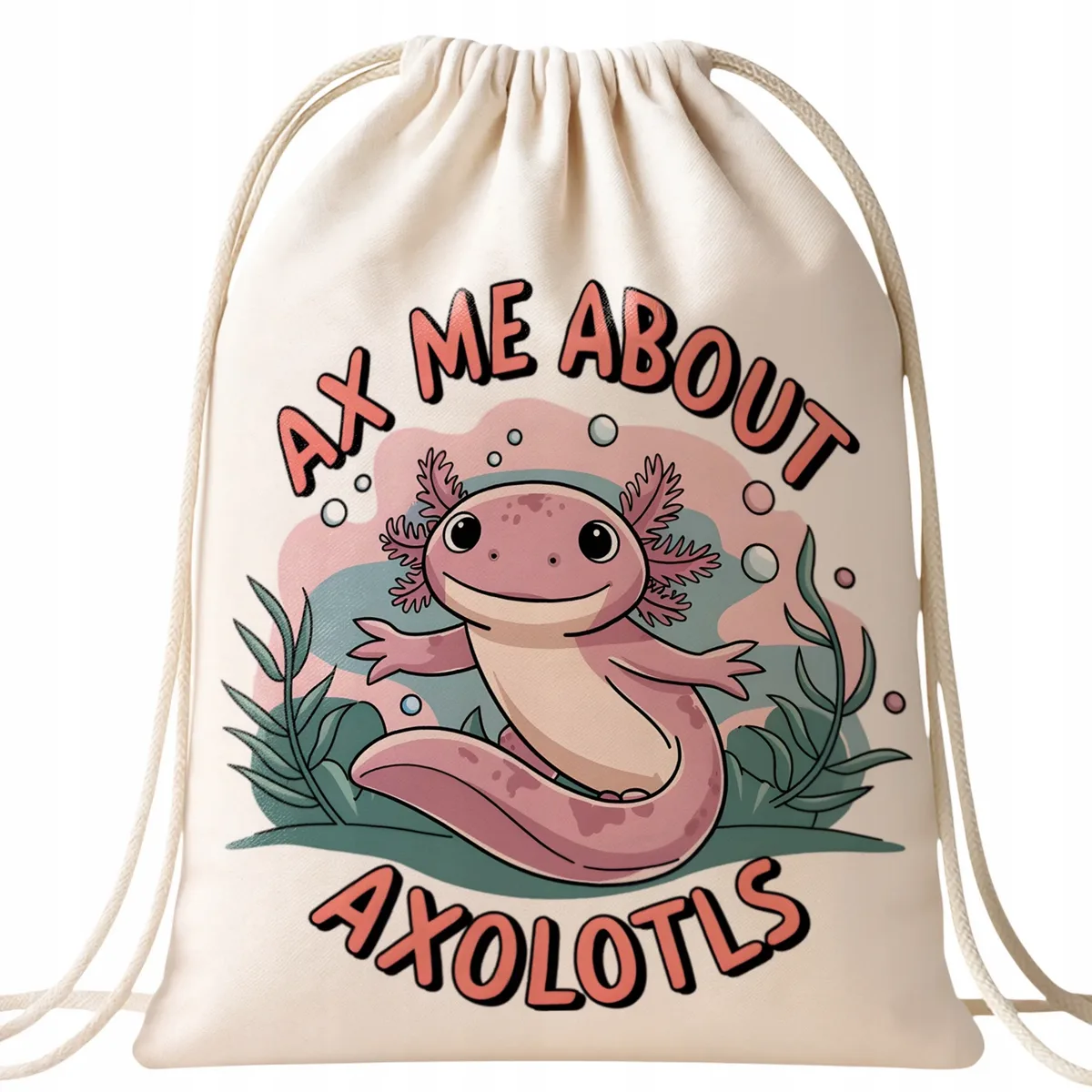 Workoplecak bawełniany ecru Aksolotl Axolotl Różowy Zwierzak Trend Viral