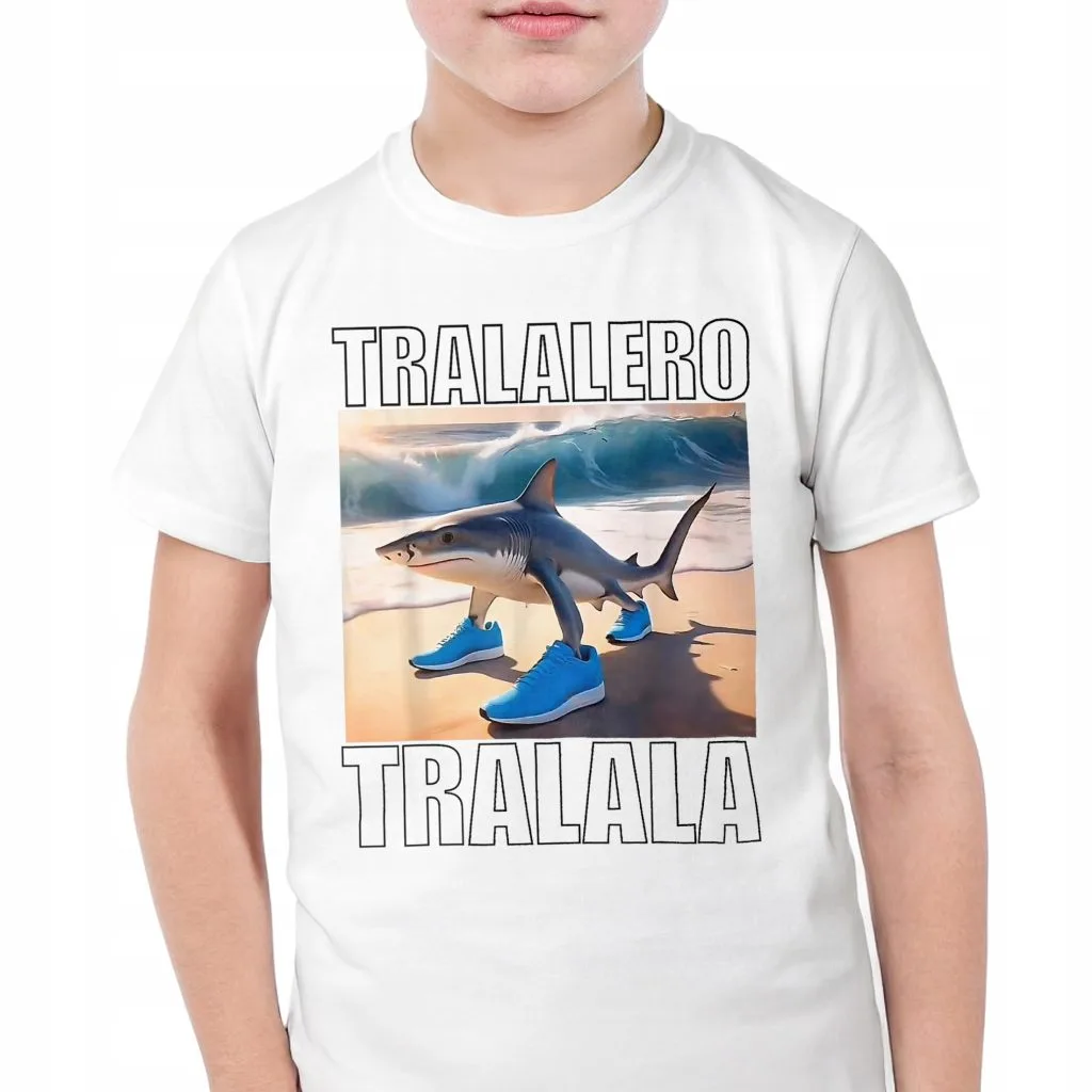 Koszulka biała dziecięca Tralalero Tralala viral tiktok brainrot mem