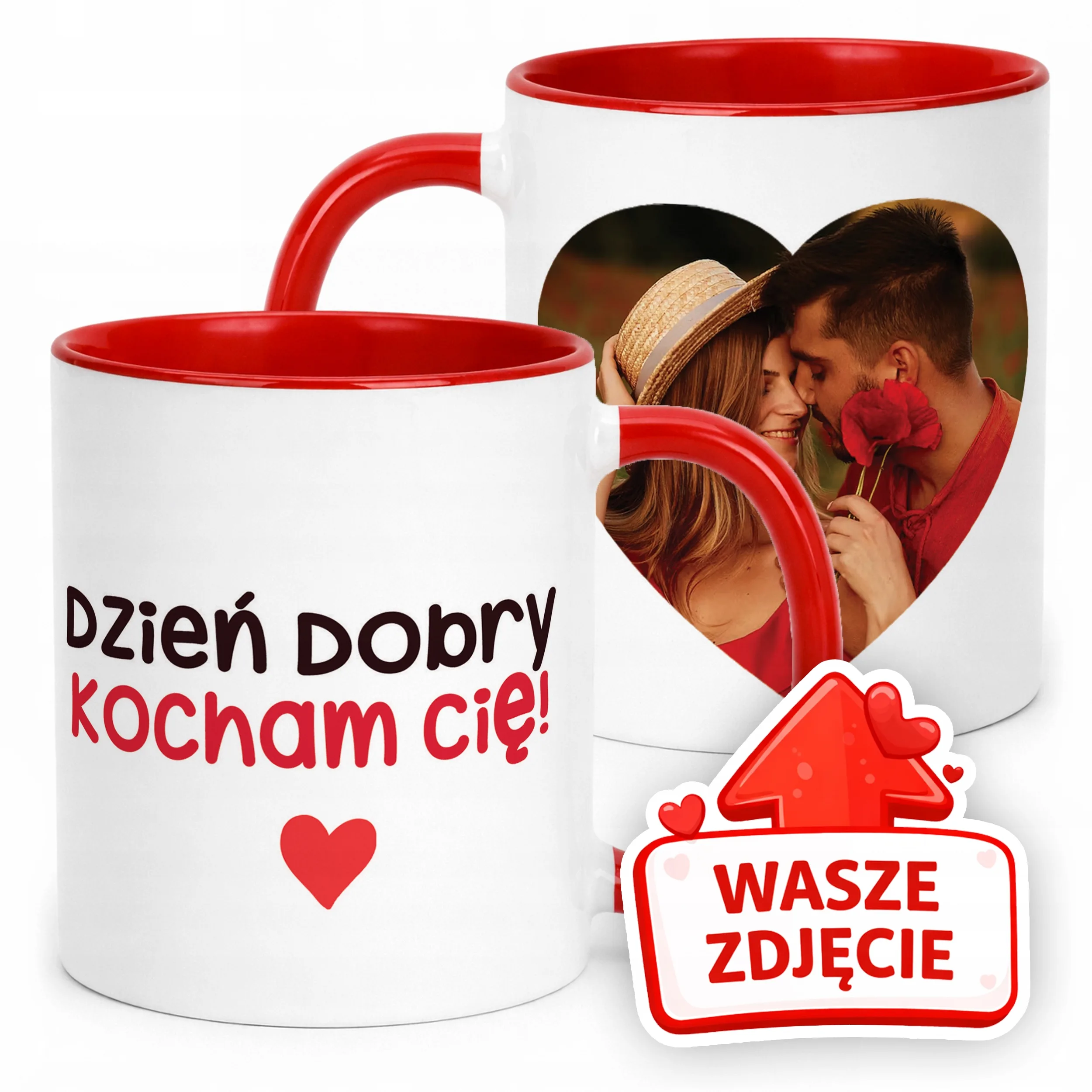 Kubek Czerwony Z Własnym Zdjęciem Serce Walentynki Prezent Upominek