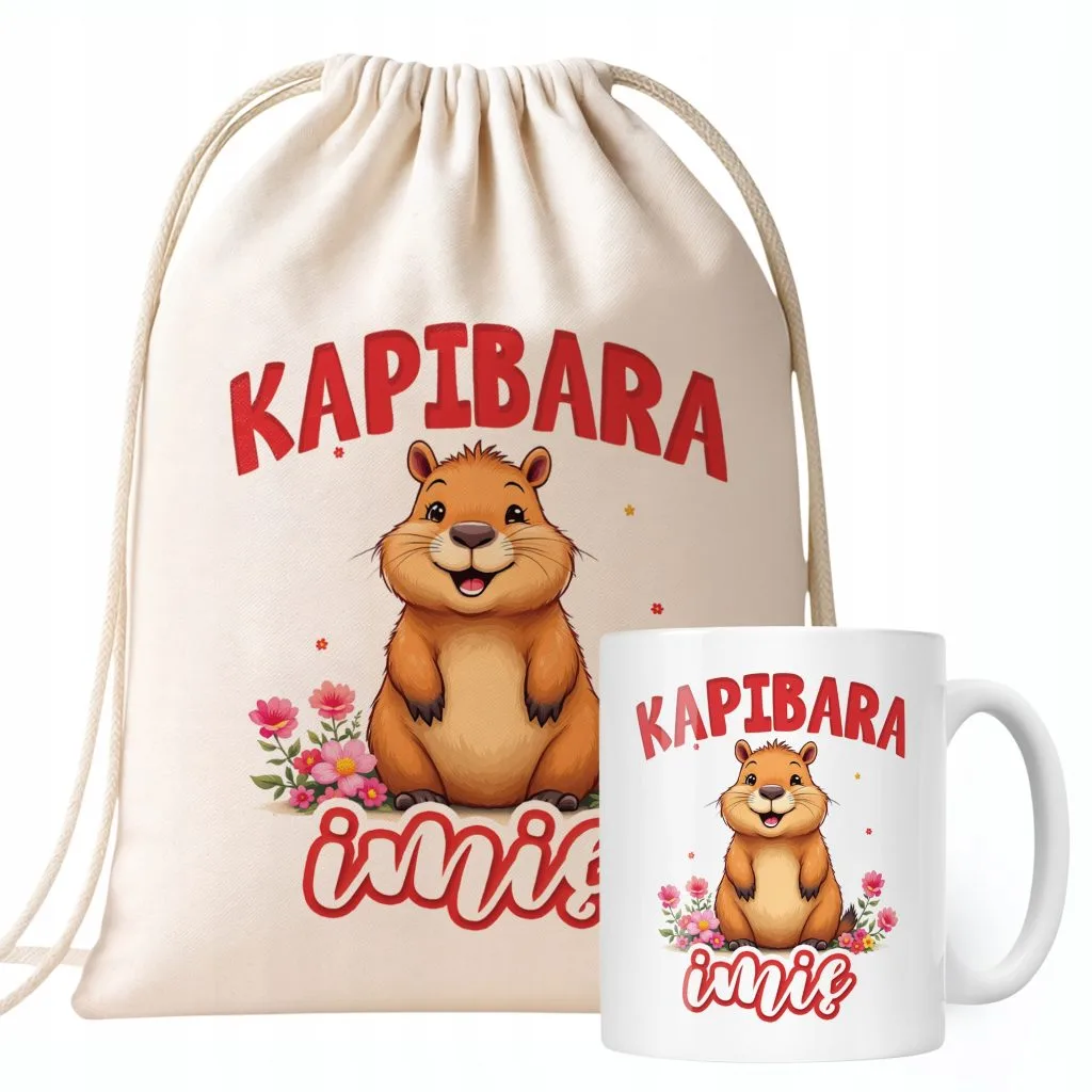 Zestaw personalizowany Kubek + Plecak Kapibara Capybara Zwierzak Prezent