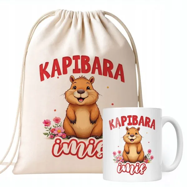 Zestaw personalizowany Kubek + Plecak Kapibara Capybara Zwierzak Prezent