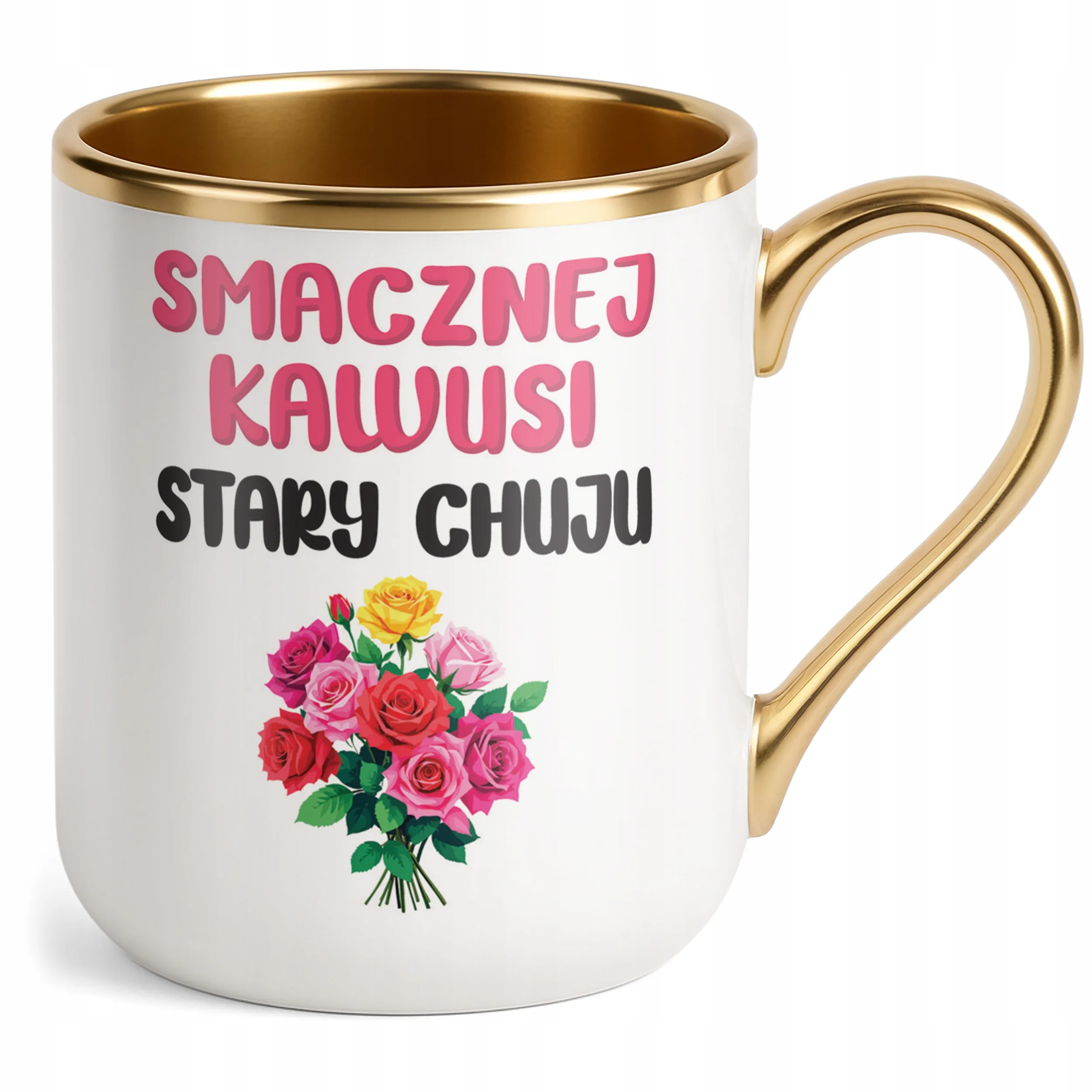 Kubek Premium Złoty Smacznej Kawusi Stary Ch**u Śmieszny Zabawny Prezent