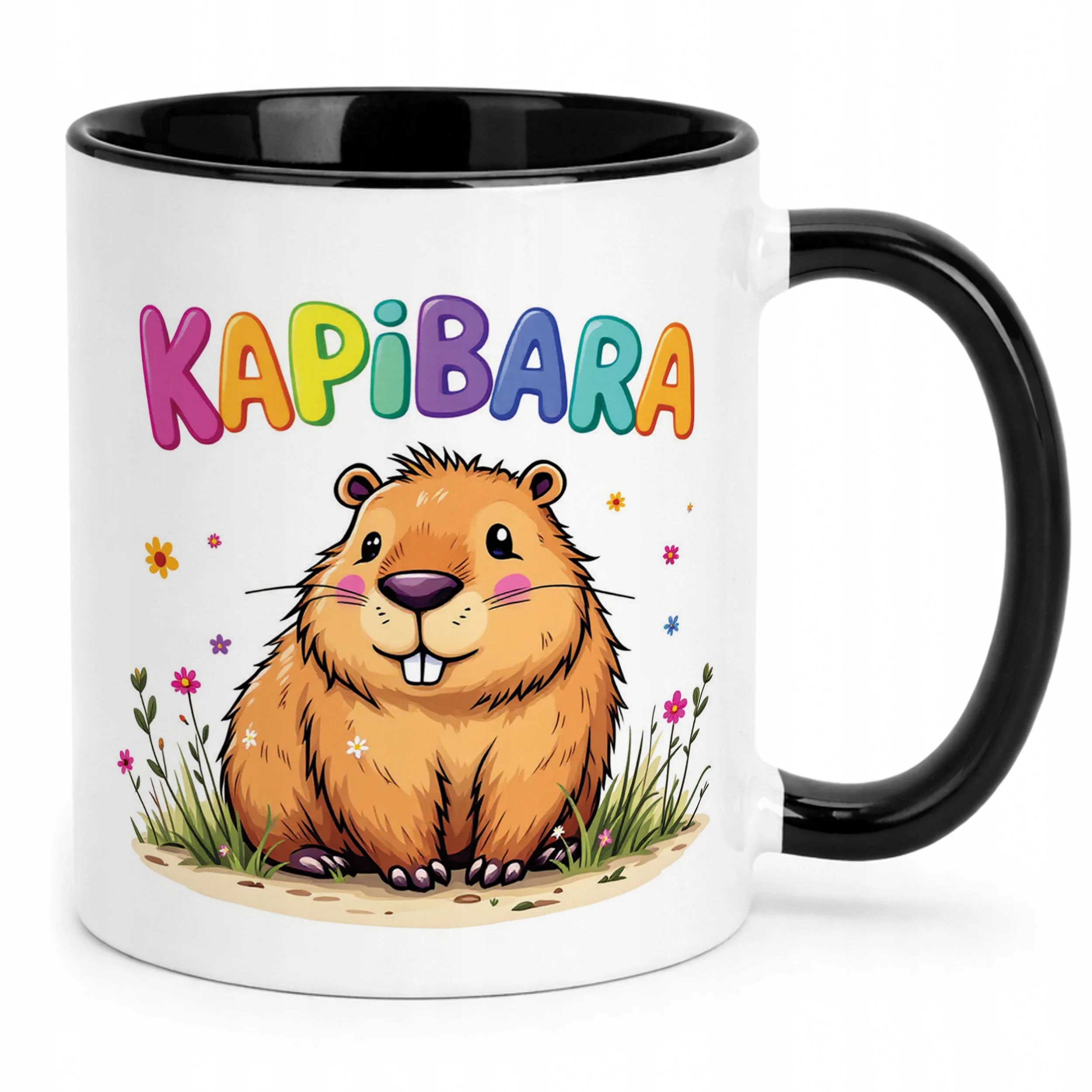 Kubek Czarny Kapibara Capybara Zwierzak Słodki Dla Dzieci Prezent