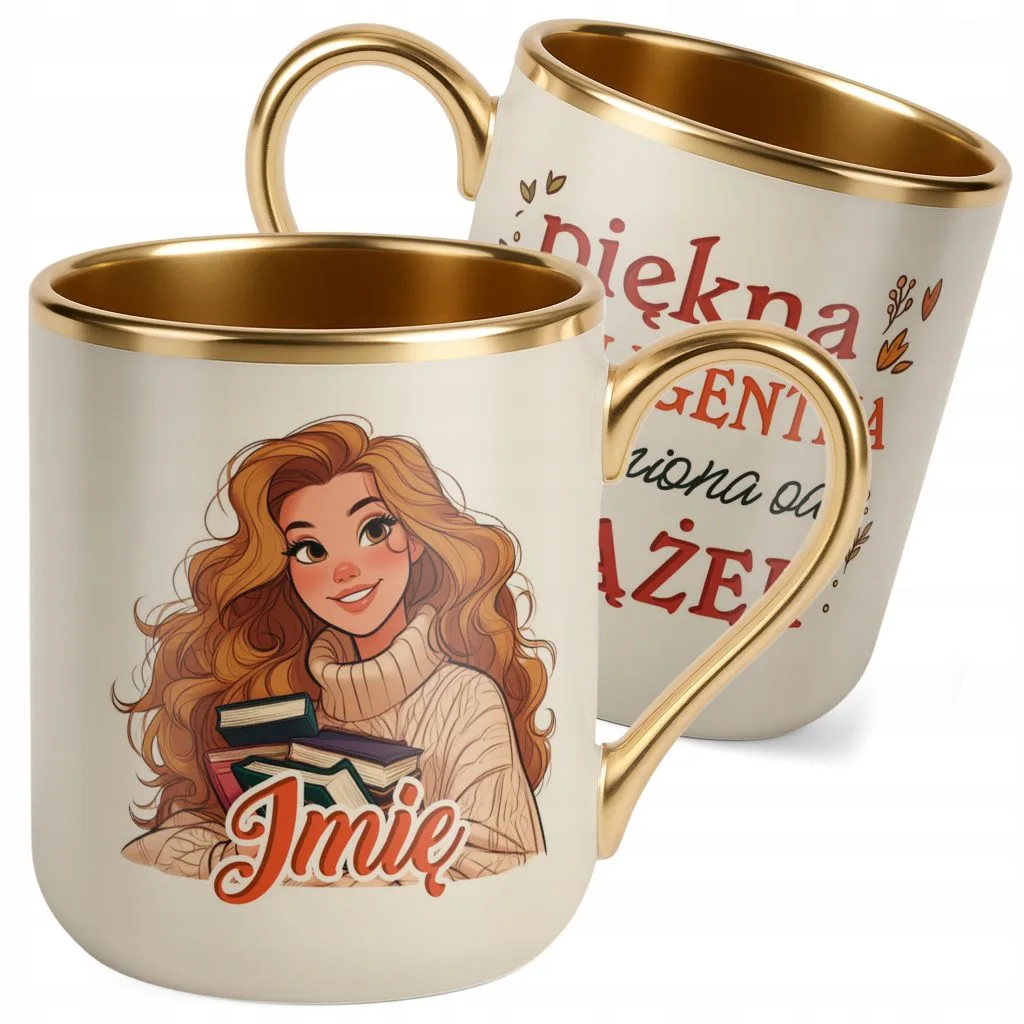 Kubek Premium Złoty Ecru Personalizowany Dzień Kobiet Zabawny