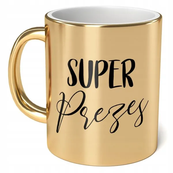 Kubek Złoty ceramiczny 330ml Super Prezes Dla Prezesa Prezent Upominek