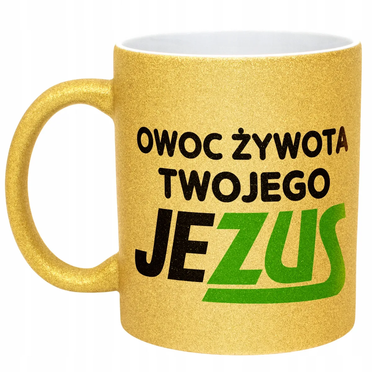 Złoty Kubek Brokatowy Owoc Żywota Twojego Jezus Zabawny Prezent