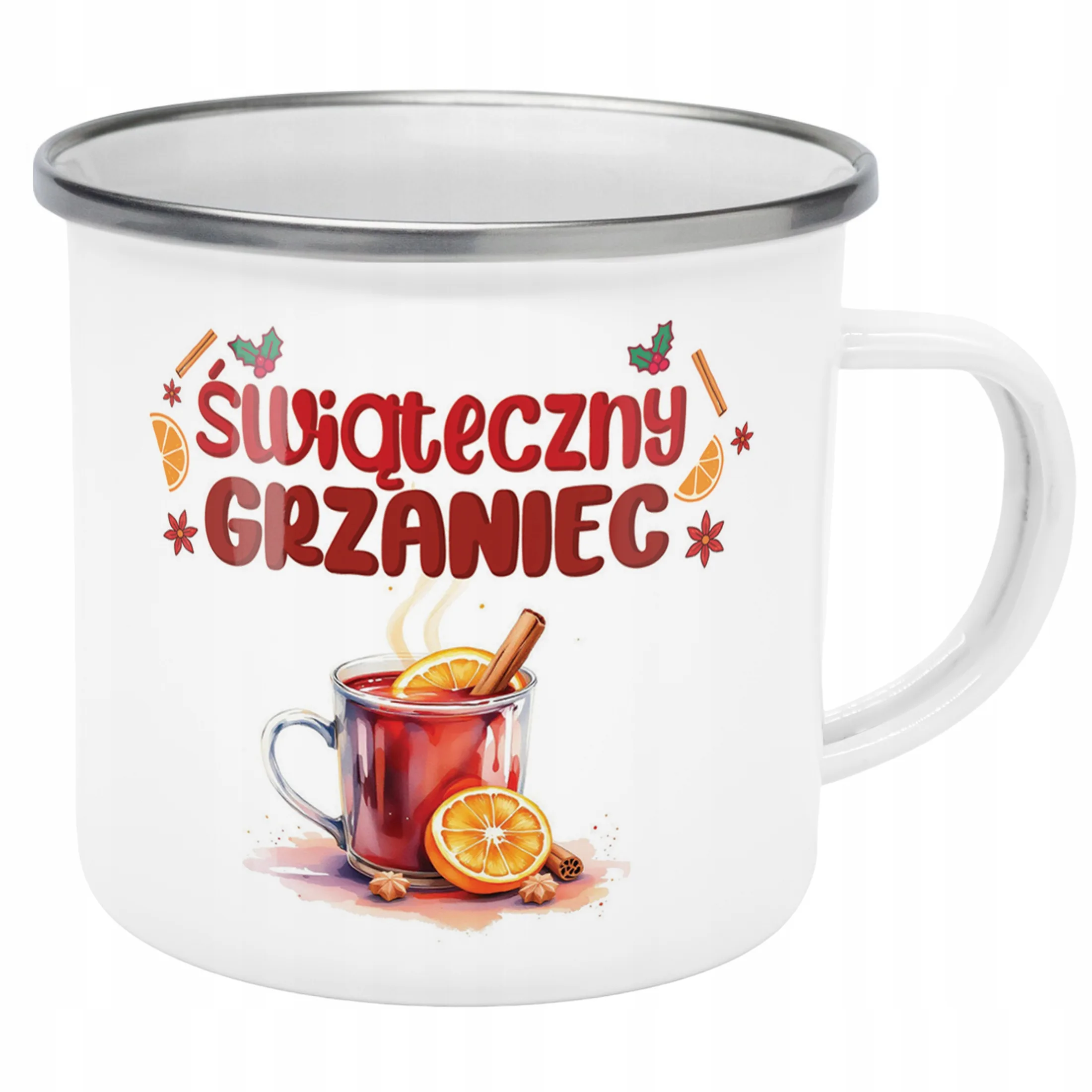 Emaliowany Kubek Garnuszek Świąteczny Grzaniec Boże Narodzenie