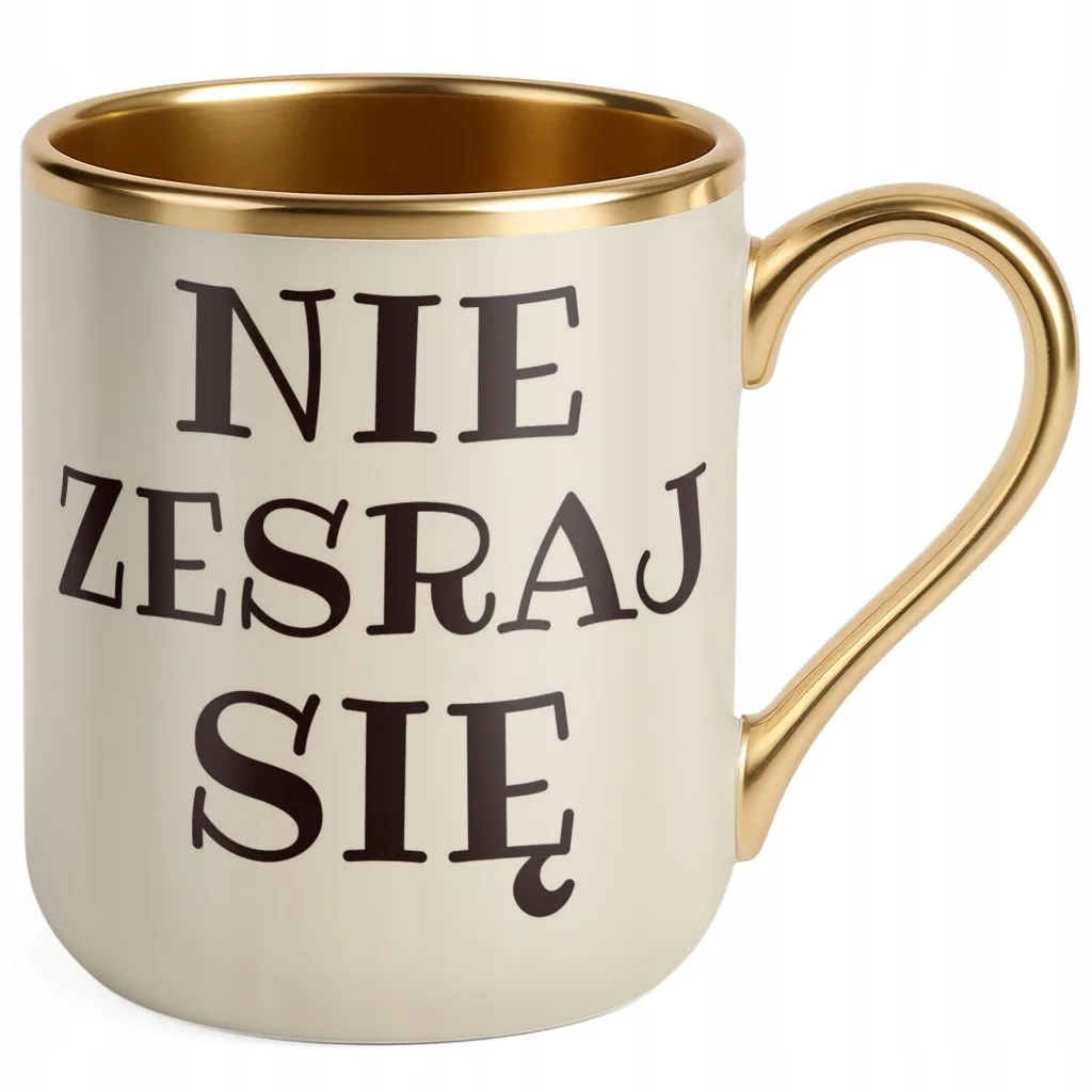 Kubek Premium Złoty Ecru Nie Zesraj Się Śmieszny Zabawny Prezent