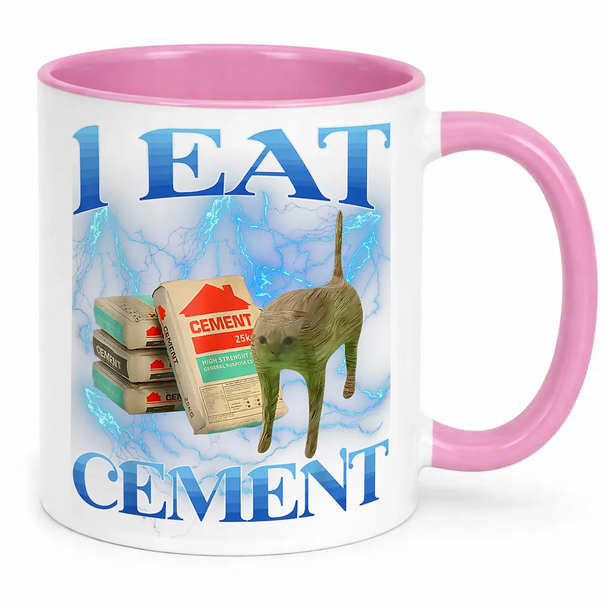 Kubek Różowy I Eat Cement viral tiktok brainrot mem