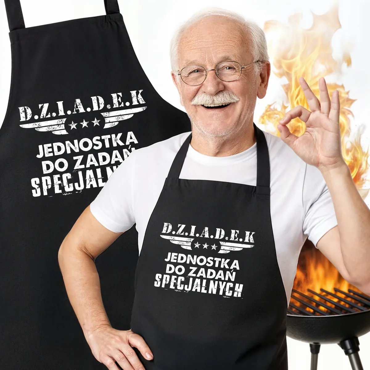 Bawełniany Fartuch Kuchenny Czarny Dzień Dziadka Prezent Z Nadrukiem