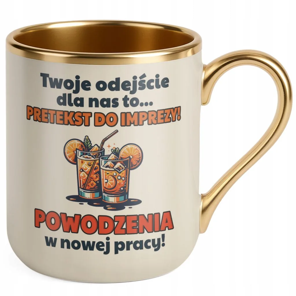 Kubek Premium Złoty Ecru Pożeganie Odejście z Pracy Prezent Upominek