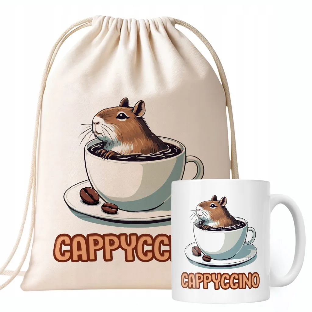 Zestaw Kubek + Plecak Kapibara Capybara Zwierzak Słodki Dla Dzieci Prezent