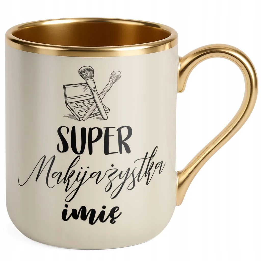 Kubek Premium Złoty Ecru Personalizowany Super Makijażystka