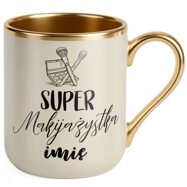 Kubek Premium Złoty Ecru Personalizowany Super Makijażystka