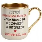 Kubek Premium Złoty Ecru Personalizowany Na Walentynki Kocham Cię
