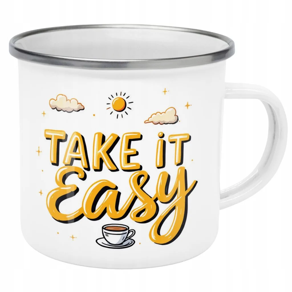 Emaliowany Kubek Garnuszek Take It Easy Prezent Upominek
