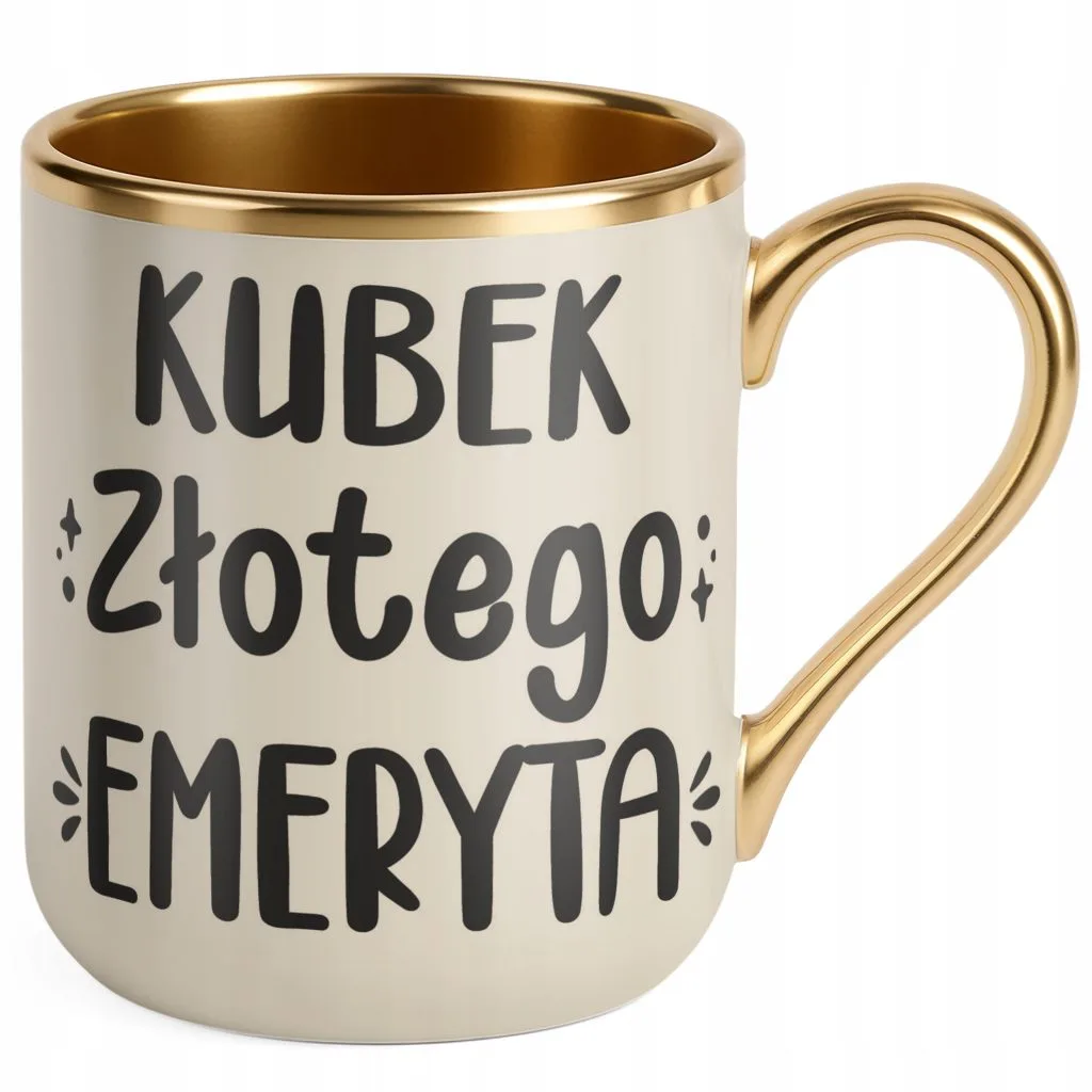 Kubek Premium Złoty Ecru Z okazji Emerytury Dla Emeryta Prezent